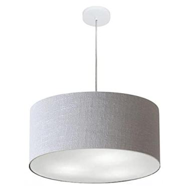 Imagem de Lustre Pendente Cilíndrico Cúpula Tecido 50x21 cm, Vivare Iluminação, Pendente4049 CZ, Cinza, Médio