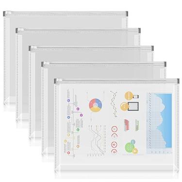 Imagem de FYY 5 envelopes de plástico A5, pastas de arquivo com zíper, translúcidas, expansíveis, à prova d'água, para documentos, material escolar e escritório, 24 x 18 cm, transparentes