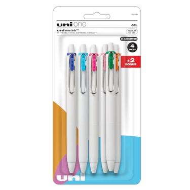 Imagem de Uniball Uni One Canetas de gel retr teis, ponta m dia (0,7 mm), tinta sortida, 6 unidades