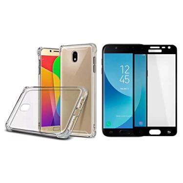 Imagem de Kit Capinha Silicone Antichoque + Película Vidro 5D Preta Compatível com Samsung J5 PRO J 530