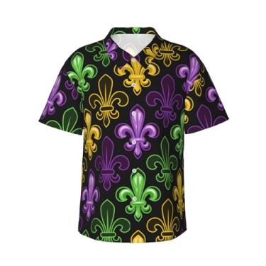 Imagem de Xiso Ver Camisa havaiana masculina manga curta casual camisa de praia casual de botão para festa de verão na praia, Mardi Gras1, P