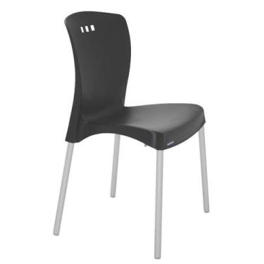 Imagem de Cadeira Plastica Mona Preta Com Pernas De Aluminio Anodizadas - Tramon