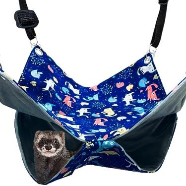 Imagem de FULUE Ferret Rat Hammock Bed 35 cm - Lona e lã quente - Furão, Rato - Rede - Cama de rede - 35 cm x 35 cm x 25 cm