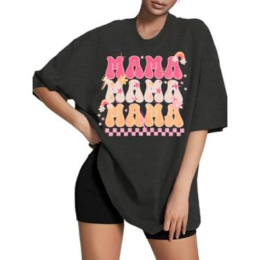 Imagem de KIDDAD Camiseta feminina 2024 moderna mamãe manga curta grande estampa solta camisetas fofas, Cinza escuro, M