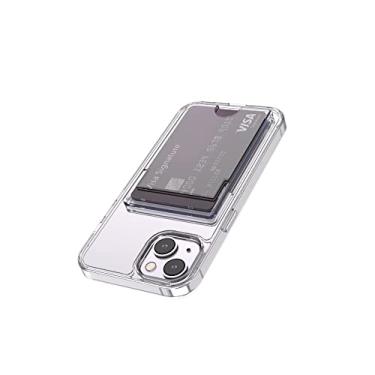 Imagem de Wuwedo Capa carteira transparente para iPhone 14, antiamarelamento, slim fit, amortecedor de TPU (poliuretano termoplástico) fino + capa traseira de PC com 2 porta-cartões