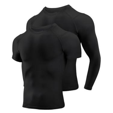 Imagem de Niksa Pacote com 2/5 camisetas masculinas de compressão, camiseta atlética de manga curta/longa, camisetas de compressão masculinas, 2 pretos, G