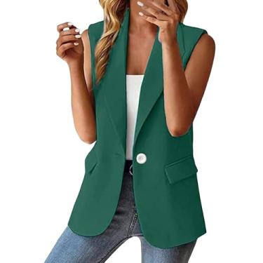 Imagem de Aniywn Blazer feminino casual com bolsos, sem mangas, com botões, jaqueta de lapela lisa, A2 - verde, G
