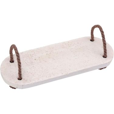Imagem de BANDEJA DECORATIVA PARA SERVIR LAVABO ALÇA FIBRA MARMORE 1x12x30cm BRANCO