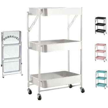 Imagem de Carrinho Multiuso Dobrável Deslizante 3 Cestas 100% Metal (Branco)