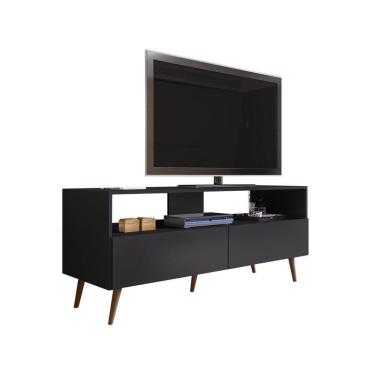 Imagem de Rack Para Sala Bancada De Tv 55 Pol 136cm Pés Retrô Billy Preto M12 - D`rossi