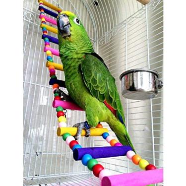 Imagem de Escada de pássaro, ponte de escalada, papagaio de madeira, balanço para periquito, calopsita, periquito, cinza, periquito, cacatua, conure, acessórios para gaiola da Amazon