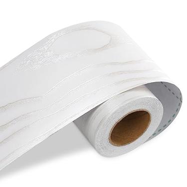 Imagem de LACHEERY Papel de parede de borda de madeira de carvalho branco descascar e colar moldura de espelho de banheiro fita de reparo de grão de madeira prata branco bordas de quadro de avisos acabamento