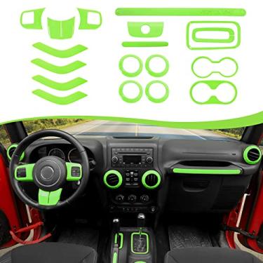 Imagem de CheroCar Kit de acabamento interno 18 peças para Jeep Wrangler JK JKU 2011-2018 4 portas, capa de volante, capa de suporte de copo de acabamento de ventilação de ar condicionado, moldura de botões de mudança de marcha, verde claro..