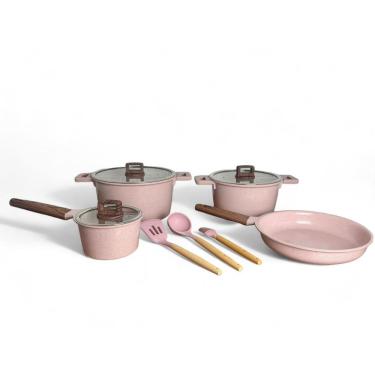 Imagem de Jogo de Panelas Indução 14 Peças Rosa Cerâmica Antiaderente