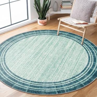 Imagem de Lahome Tapete de entrada redondo abstrato de 1,2 m, tapetes de entrada laváveis azul-petróleo antiderrapante tapete de cozinha, borda minimalista tapete de sala de jantar tapete de sala de jantar para