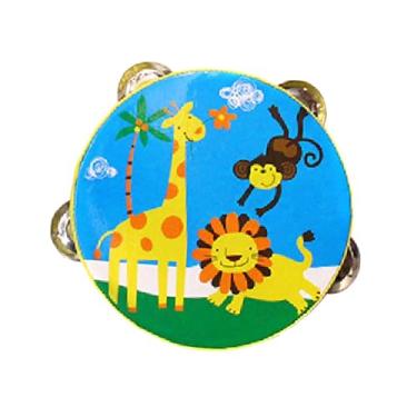 Imagem de Deevoka Pandeiro de madeira Pandeiro de mão Tambor Sino Instrumento musical Pandeiro de fileiras duplas para festa Concerto Jogo Brinquedos Crianças, Animal, 15cm