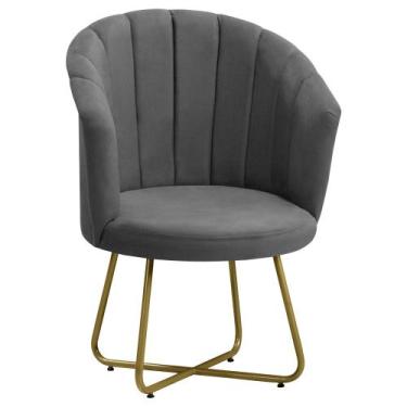 Imagem de Poltrona Pérola  Base de Metal Dourada Veludo - Star Confort, Chumbo