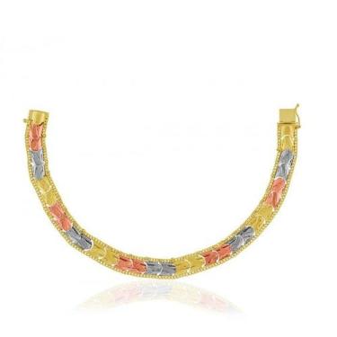Imagem de Pulseira de Ouro 18k Taparella Tricolor Polida Com Detalhe - Elegancy 