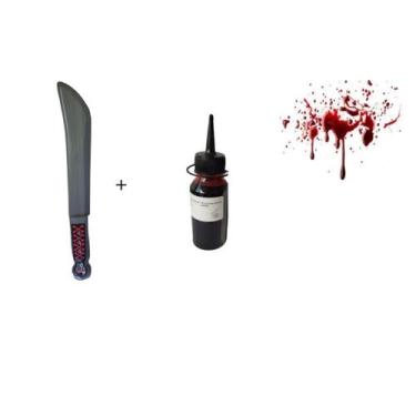 Imagem de Fantasia Facão grande Haloween + Sangue falso 100ml realista - Lynx pr