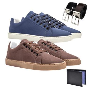 Imagem de Kit 2 Sapatênis Casual + Cinto + Carteira Moda Masculina- MT - Rosa He