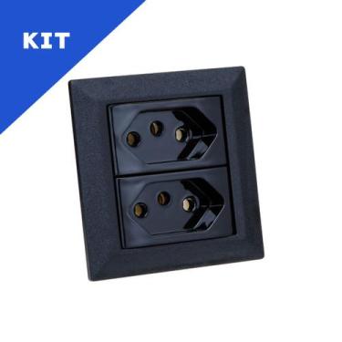 Imagem de Kit Espelho Duplo Chanfrado com 2 Tomadas 20A Cada Preto - CONNECT CAI