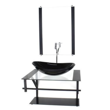 Imagem de Gabinete de vidro para banheiro 60cm ap cuba oval  preto com torneira 