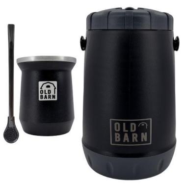 Imagem de Kit Tereré Old Barn Preto Garrafa 2,5L Cuia Térmica De Alumínio 300ml 