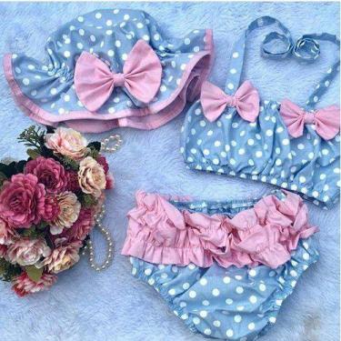 Imagem de Conjunto Banho De Sol Moda Praia Bebe Bunda Rica Croped + Chapeu + Cal