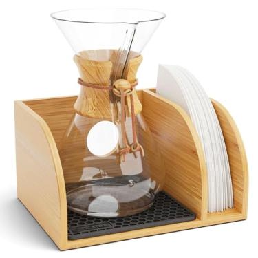 Imagem de HEXNUB – Suporte para cafeteiras Chemex, suporte de bambu para coleiras Chemex, Bodum, jarras de café, tapete de gotejador de silicone à prova de calor, suporte de filtro ideal para servir sobre café – Preto
