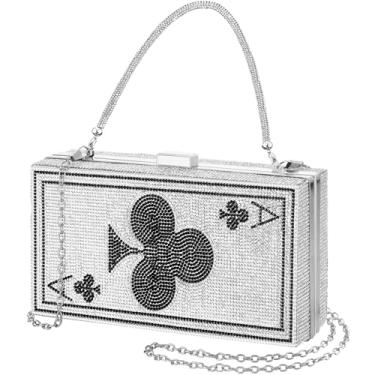 Imagem de Trnayi Bolsa feminina de pôquer para noite com strass Casino Vegas Novidade Bolsa Queen Hearts Bolsas de baralho para presente, Prata, 20 x 10 x 5.5 cm