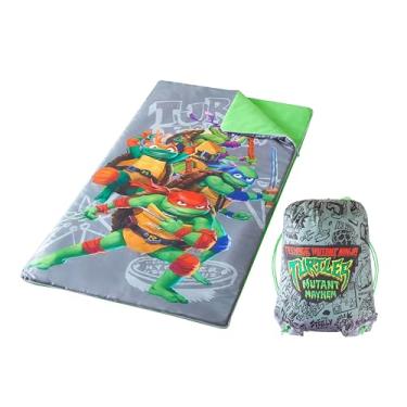 Imagem de Nickelodeon Teenage Mutant Turtles Ninja Mutant Mayhem 2 peças bolsa de transporte com cordão e bolsa de dormir, 76 cm x 137 cm