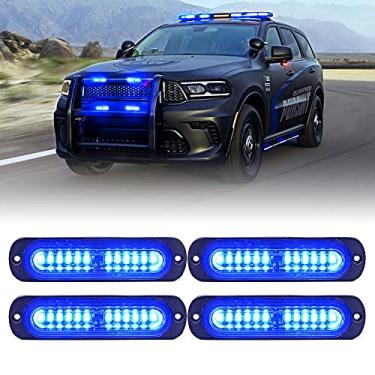 Imagem de Xprite Kit de luzes estroboscópicas de emergência LED azul, grade de montagem embutida na superfície, aviso de perigo, luz policial intermitente para veículos voluntários, caminhões off-road, carros,