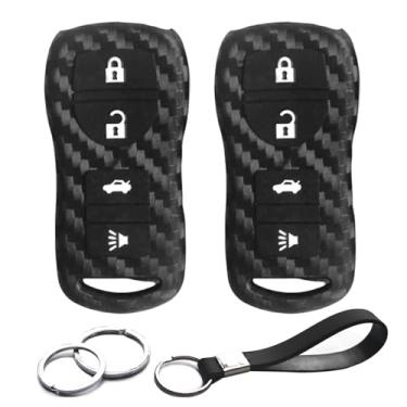 Imagem de INFIPAR 2 peças 4 botões Smart Key Fob Fibra de carbono parece capa de silicone sem chave controle remoto compatível com Nissan 350Z Altima Armada Maxima Quest Sentra, Infiniti EX35 FX35 45 G35 I35 Q45