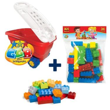 Imagem de Kit Carrinho Blocos com 48 peças e 36 Blocos de Montar - GGB, Kit bloc