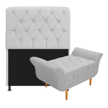 Imagem de Kit Cabeceira Estofado Lady e Recamier Ari 90 cm Solteiro Suede Branco - Amarena Móveis