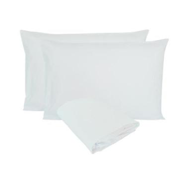 Imagem de Kit 02 Fronhas e Lençol de Elástico King 1,93x2,03m Percal 200 Fios 10