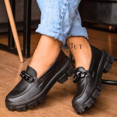 Imagem de Mocassim Feminino Tratorado Corrente Dourada Verniz Confortável - Love