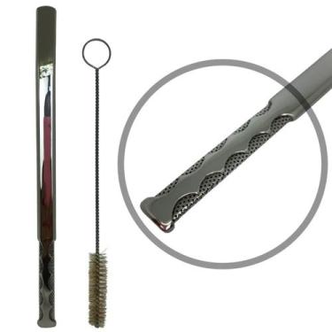 Imagem de Bomba de tereré nitro de tela inox fina luxo 20 cm + escova higienizaç