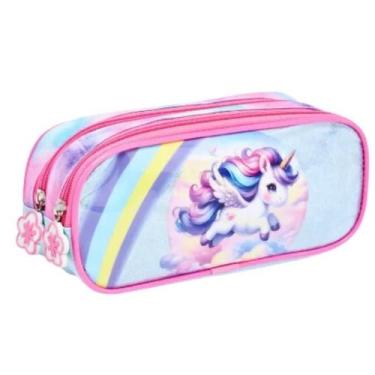 Imagem de Estojo Duplo Escolar Pônei Rosa Porta Lápis Organizador - Fênix