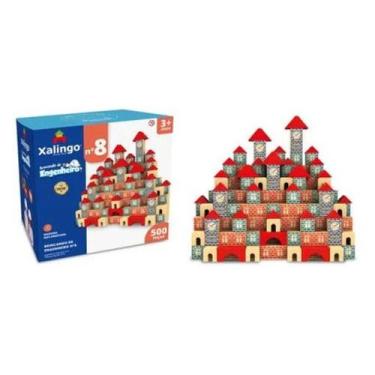 Imagem de Blocos de Montar Brincando de Engenheiro 500 Peças Madeira Xalingo 678