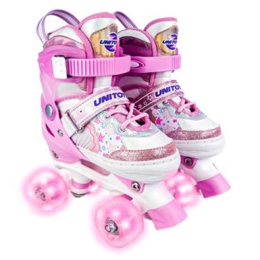 Imagem de Patins Roller Quad Sereia Cor Rosa Infantil Com Luzes e Regulagem Para