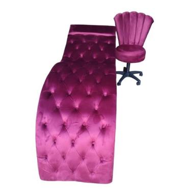 Imagem de Maca Estética Joe 60X180 cm + Cadeira Mocho Veludo Rosa  Facial Cílios