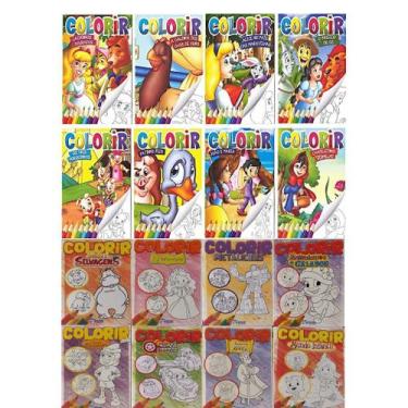 Imagem de Kit c/ 16 livrinhos infantis para colorir - clássicos - BICHO ESPERTO