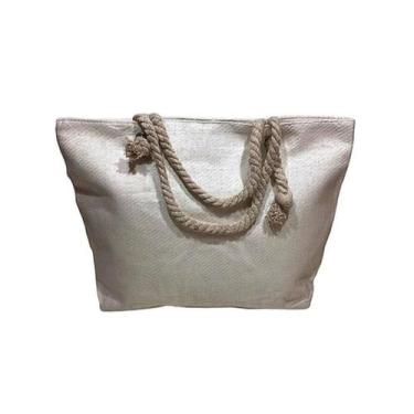 Imagem de Bolsa Feminina Branca com Ziper Verão Praia Viajar Grande Resistente T