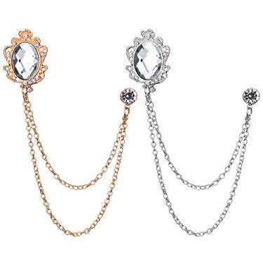 Imagem de Huture 2 pacotes masculino broche de lapela broche de lapela corrente pendurada broche de colarinho broche para terno de carreira smoking de camisas gravata chapéu cachecol para namorado, pai,