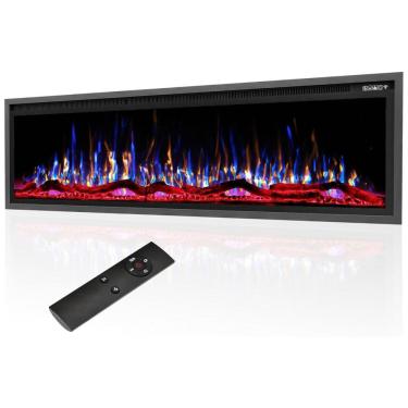 Imagem de Lareira Elétrica de Embutir A49x182L cm com Controle Remoto, Temporizador de 8H, Toras e Cristal, 110V 1500W, Eueiriup, Preta