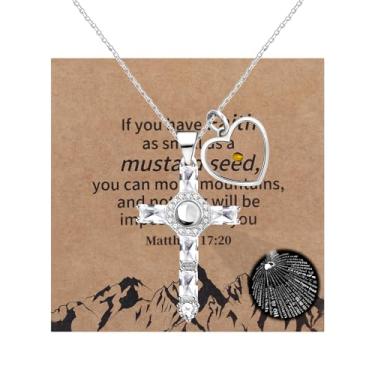 Imagem de Uloveido Colar religioso com cruz de zircônia cúbica de projeção I Love You em 100 idiomas - Colar com pingente de cruz de fé e coração com pingente de cruz para mulheres cristãs YA4517, Aço