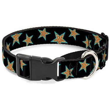 Imagem de Buckle-Down Coleira para cachorro Multi Stars preta/leopardo/bebê com contorno azul, 3,8 cm de largura, serve para pescoços de 40,6 a 58,4 cm - Médio