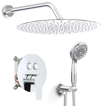 Imagem de SR SUN RISE Sistema de Chuveiro, Conjunto de Torneira de Chuveiro Multifuncional de 10", Kits de Chuveiro de Chuva Portátil de Alta Pressão com 6 Configurações, Válvula Incluída - Desviador de Botão d