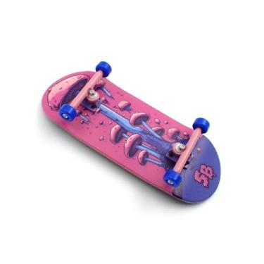 Imagem de SPITBOARDS® 34 x 96 mm Wood Fingerboard Complete Set-Up, Pre Assembled, 5-Layers Wood, Pro Trucks with Lock Nuts, CNC Bearing Wheels, Real Wear Graphics, Lasered Foam Grip Tape, Alien Mushrooms